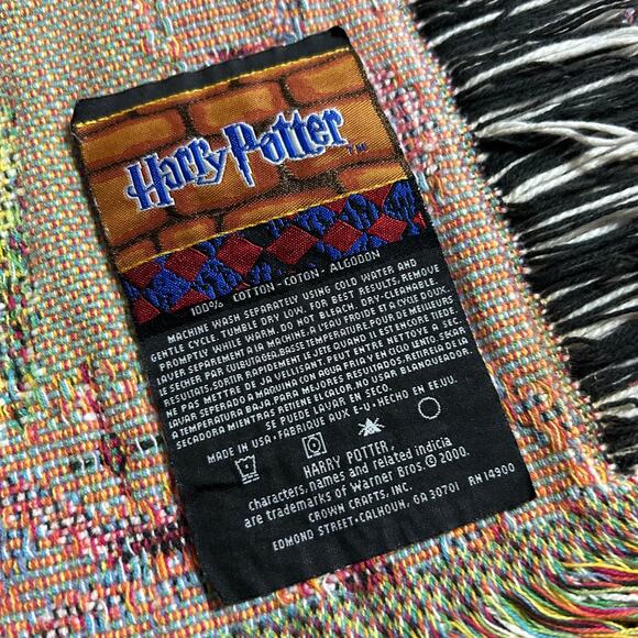 Vintage Harry Potter Tapestry Blanket 2000 Woven Throw Potions y2k Rare 54x41 - Picture 2 of 12